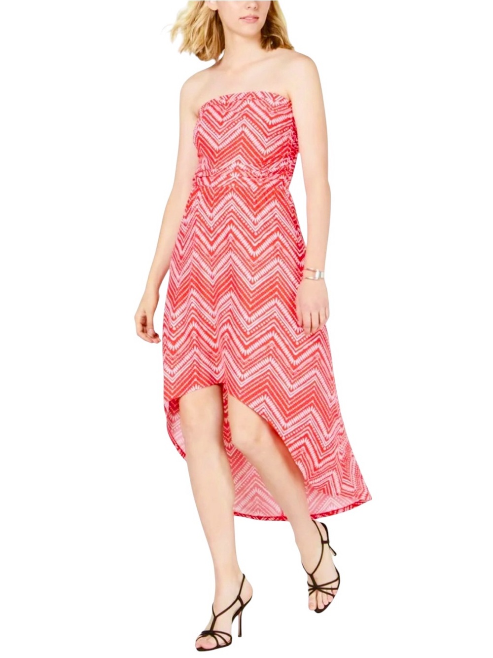 Ultra Flirt Strapless Chevron-Print High-Low Dress
